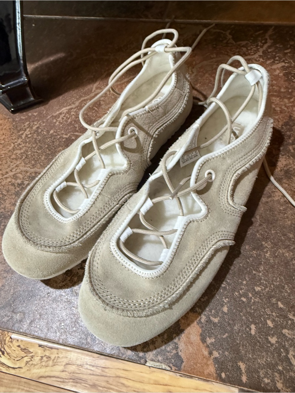 UGG Women's Suede Lace-Up Flats in Light Tan